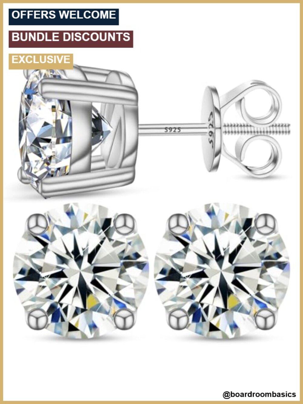 Moissanite Stud Earrings 925 Sterling Silver 18k White Gold Plated Screw Back